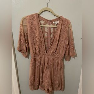 Honey punch dusty rose lace romper